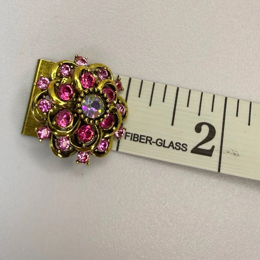 Gold-Tone Pink Crystal Floral Brooch 1” NWOT